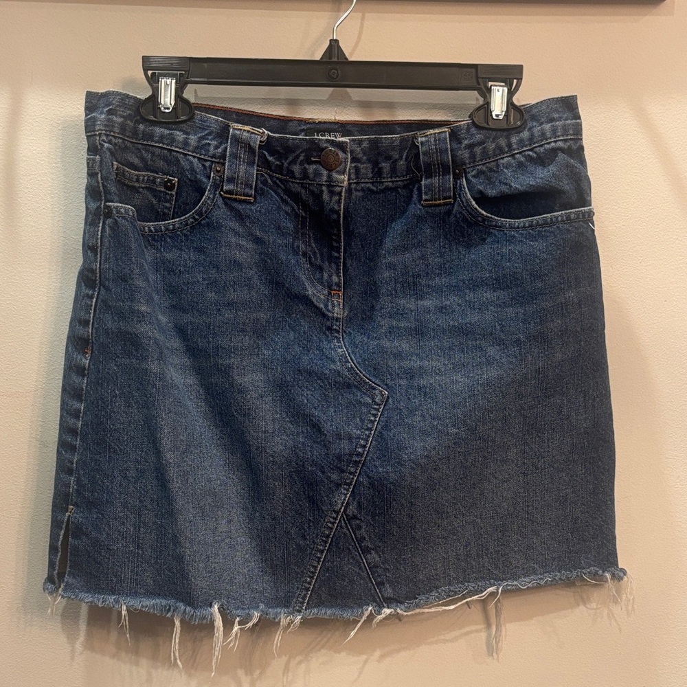 J. Crew Medium Wash Blue Denim Raw Hem Mini Skirt 31